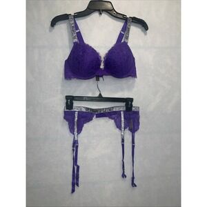 Victoria's Secret Very Sexy Push-Up/Bomb Shine Strap Rhinestone Bra&garter Set
